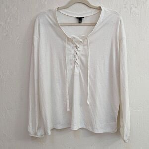 Torrid Texture Jersey Lace-Up Drop Shoulder Cream Shirt Size 0